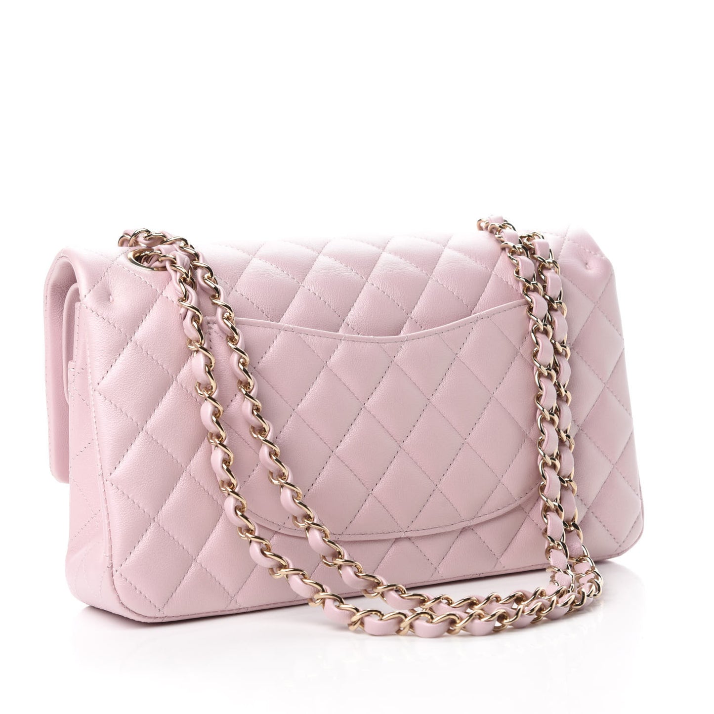Iridescent Calfskin Quilted Medium Double Flap Light Pink