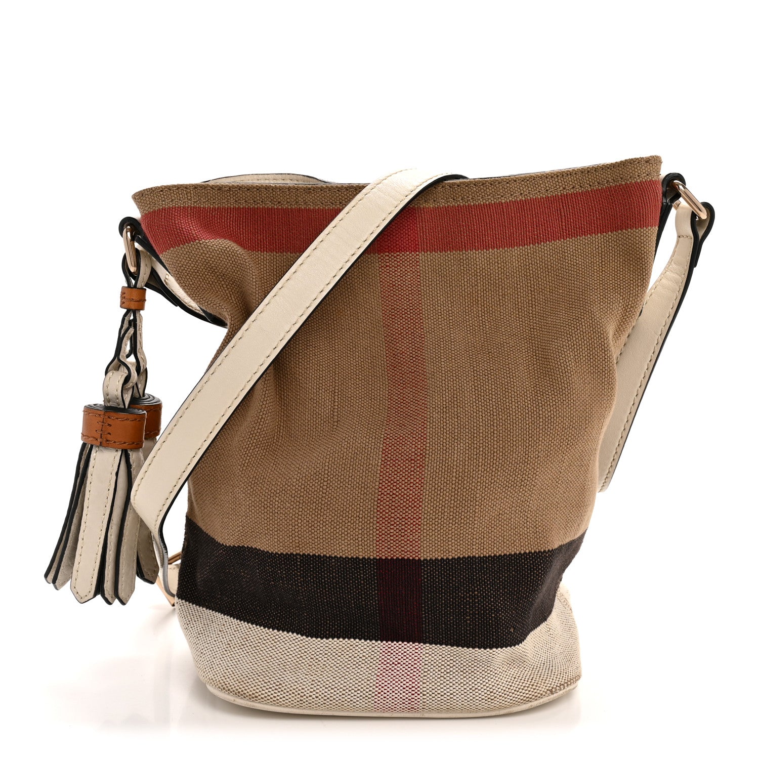 Burberry Canvas Mega Check Mini Ashby Tassel Crossbody White 