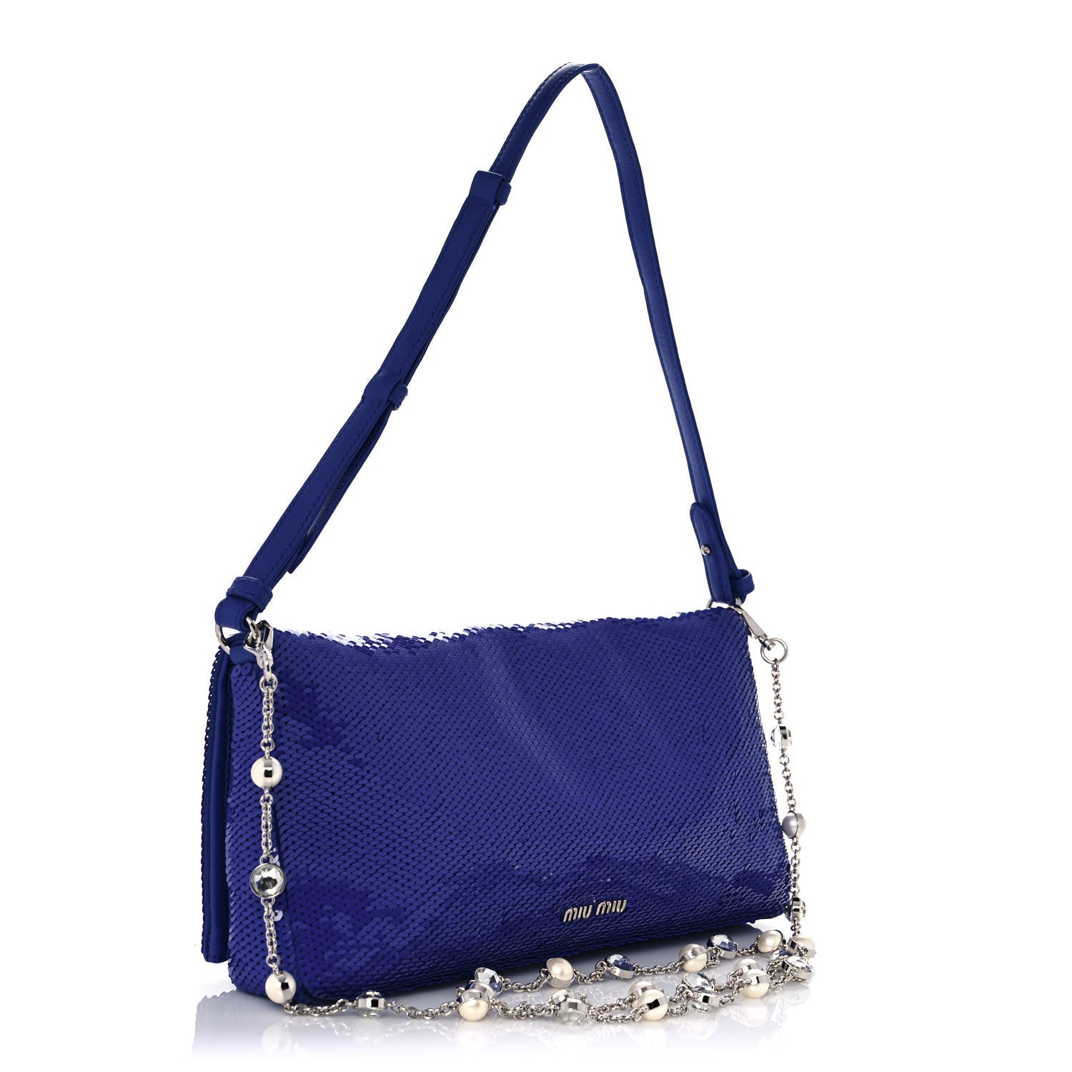 Miu Miu Paillettes Crystal Sequin Flap Blue 2 of 8