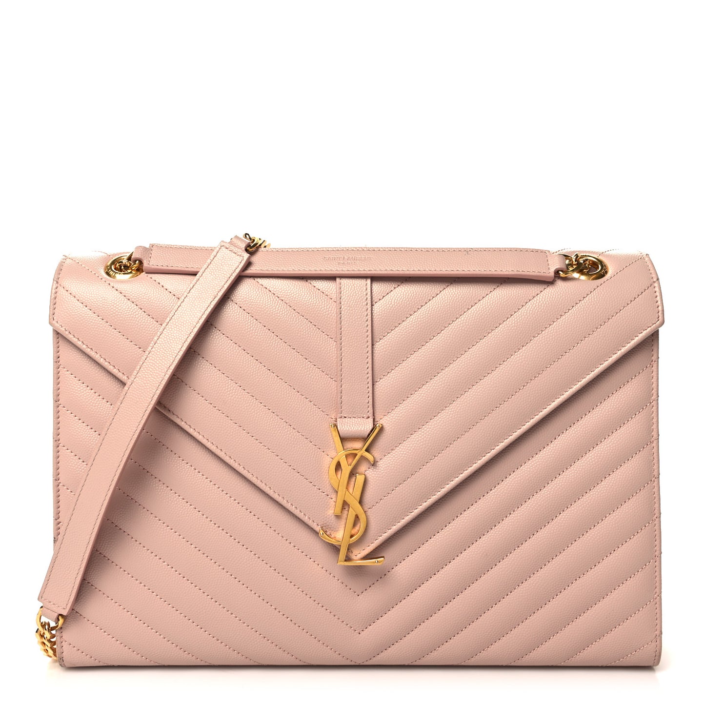Grain De Poudre Matelasse Chevron Large Monogram Satchel Pale Pink