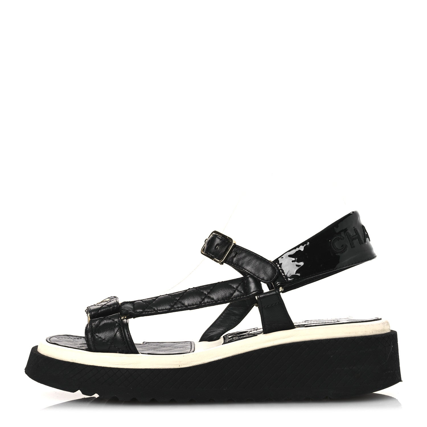Chanel Lambskin Patent Logo Platform Sandals 39 Black 1755265
