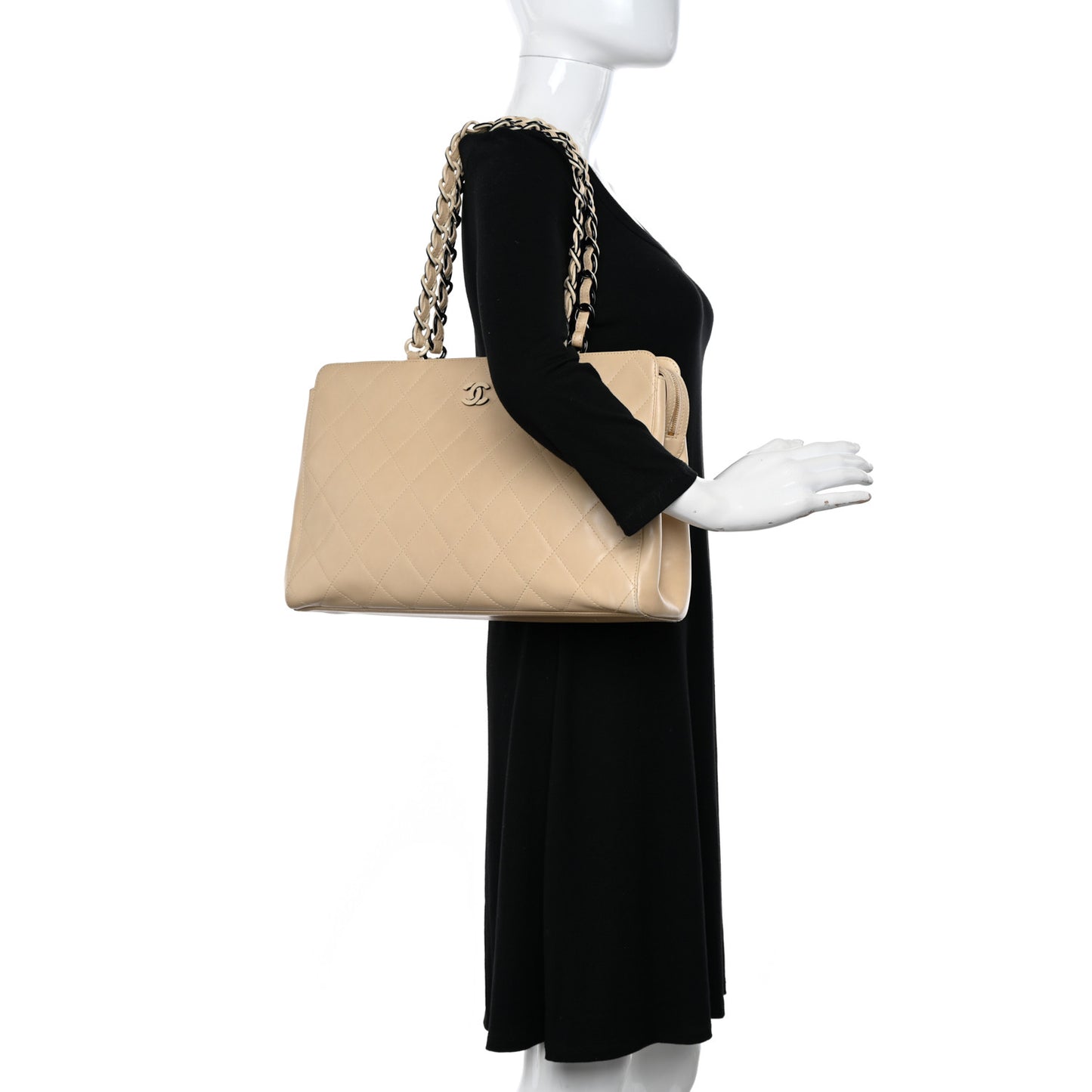 Lambskin Quilted CC Shoulder Bag Beige