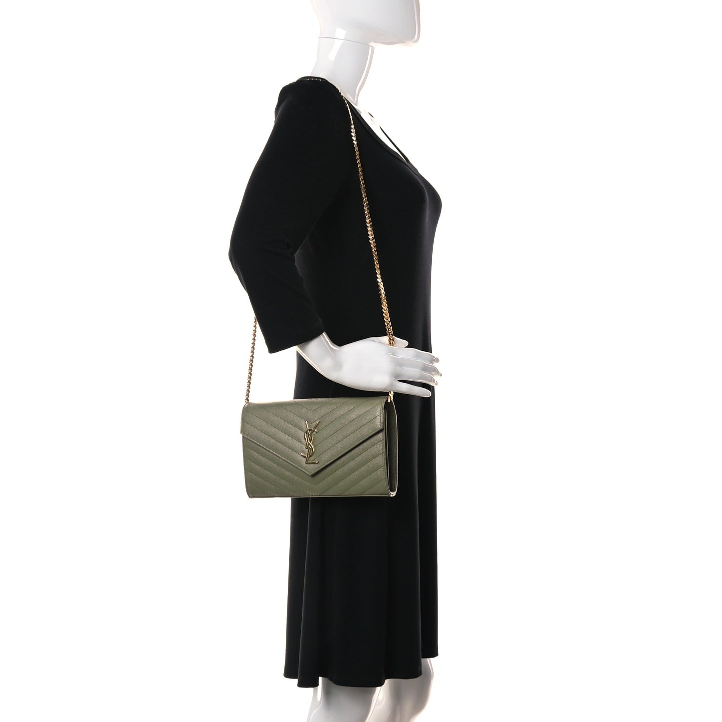 Grain De Poudre Matelasse Chevron Monogram Chain Wallet Pistachio