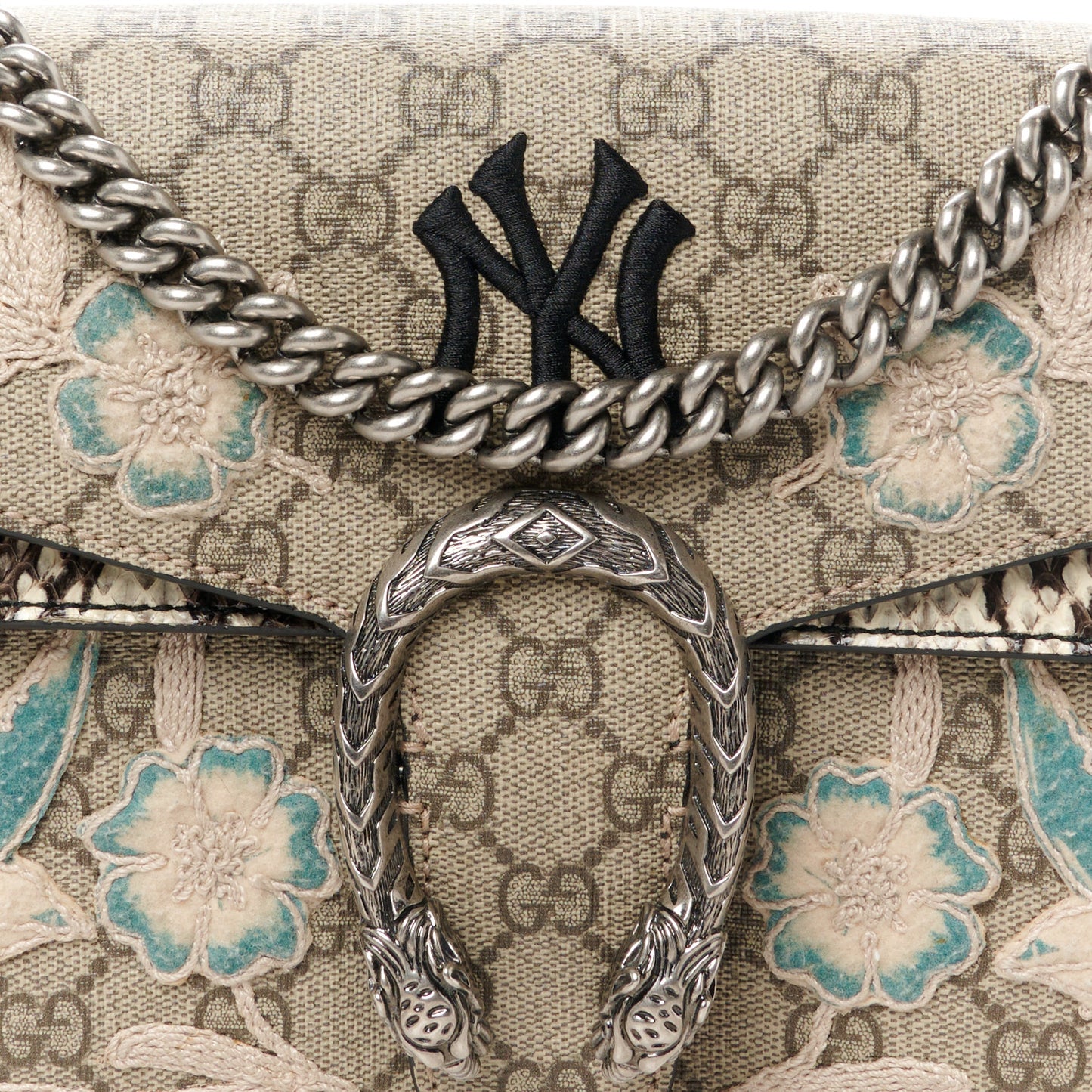 X MLB GG Supreme Monogram Snakeskin NY Yankees Patch Embroidered Small Dionysus Shoulder Bag