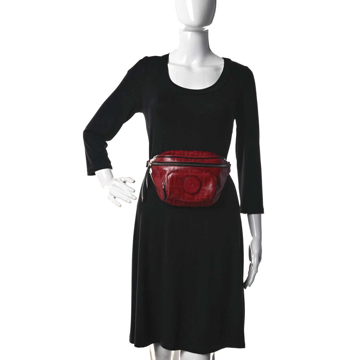 Fendi Glazed Fabric Vitello Century FF 1974 Stamp Patch Pocket Belt Bag Rosso 2 of 12