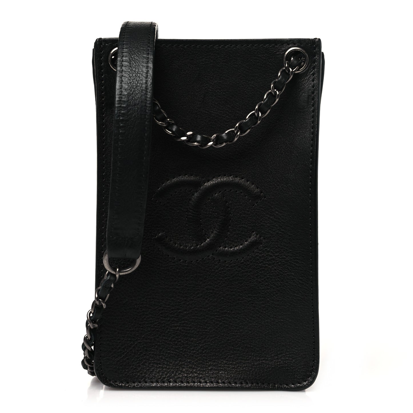 Calfskin CC Phone Holder Crossbody Black