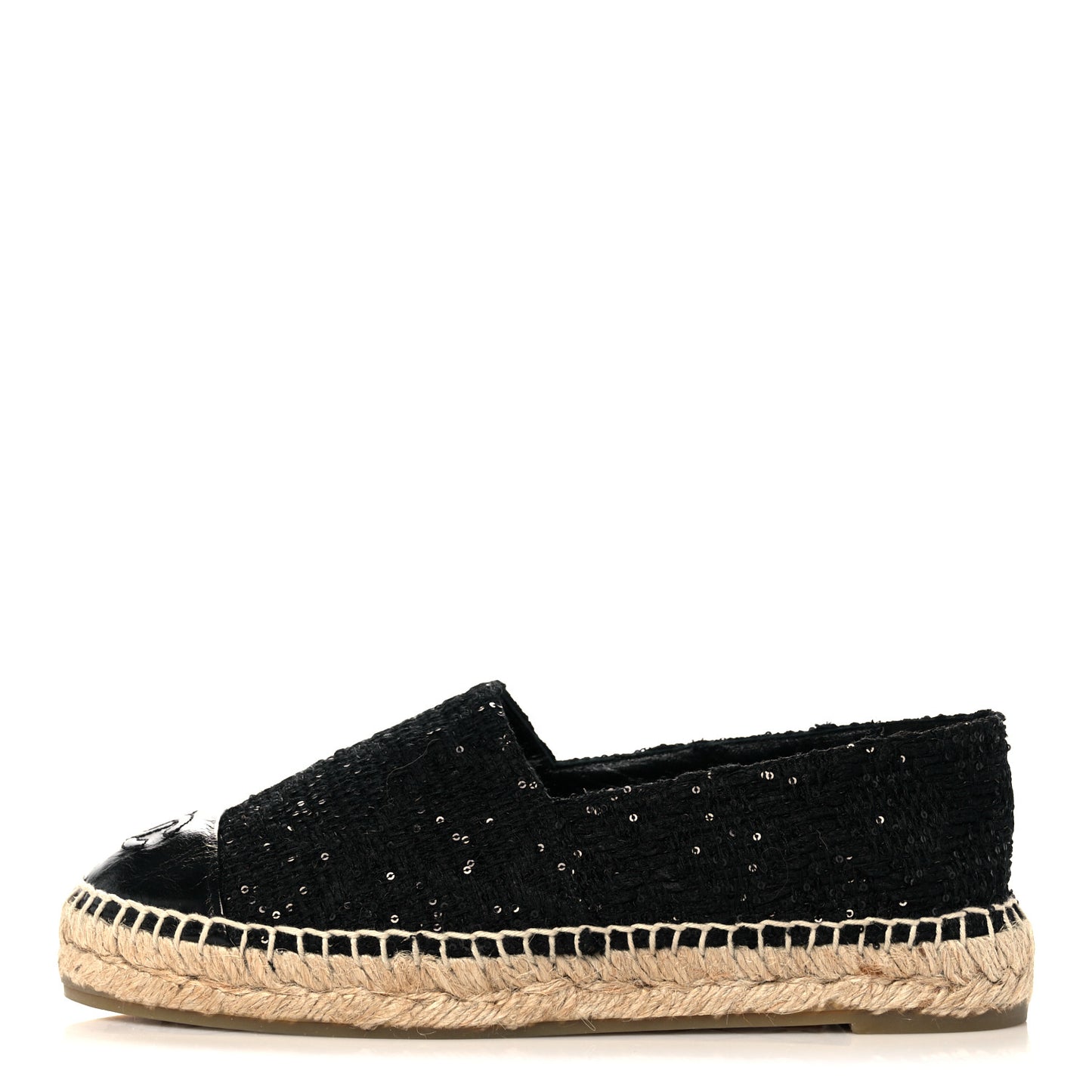 Tweed Patent Goatskin Sequin CC Espadrilles 37 Black