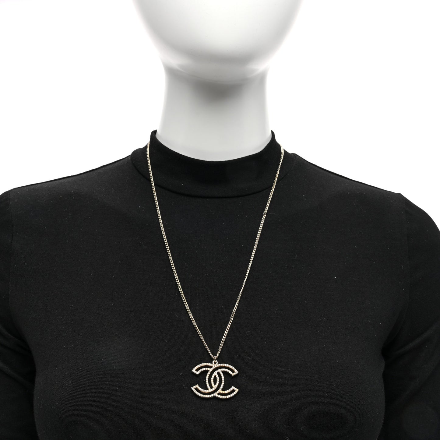 Crystal Metal CC Pendant Necklace Gold