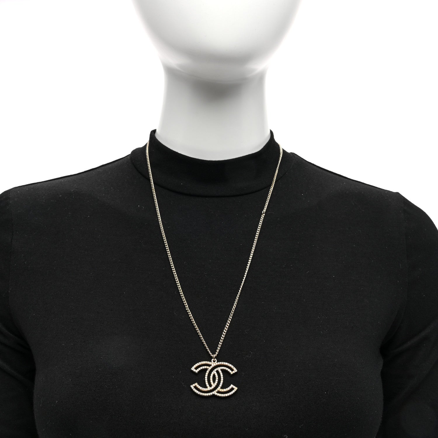 Chanel Crystal Metal CC Pendant Necklace Gold 2 of 5