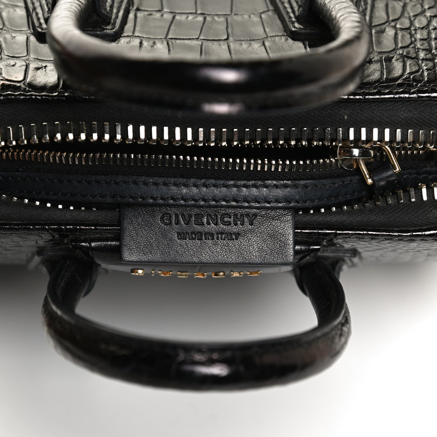 Calfskin Crocodile Embossed Mini Antigona Black