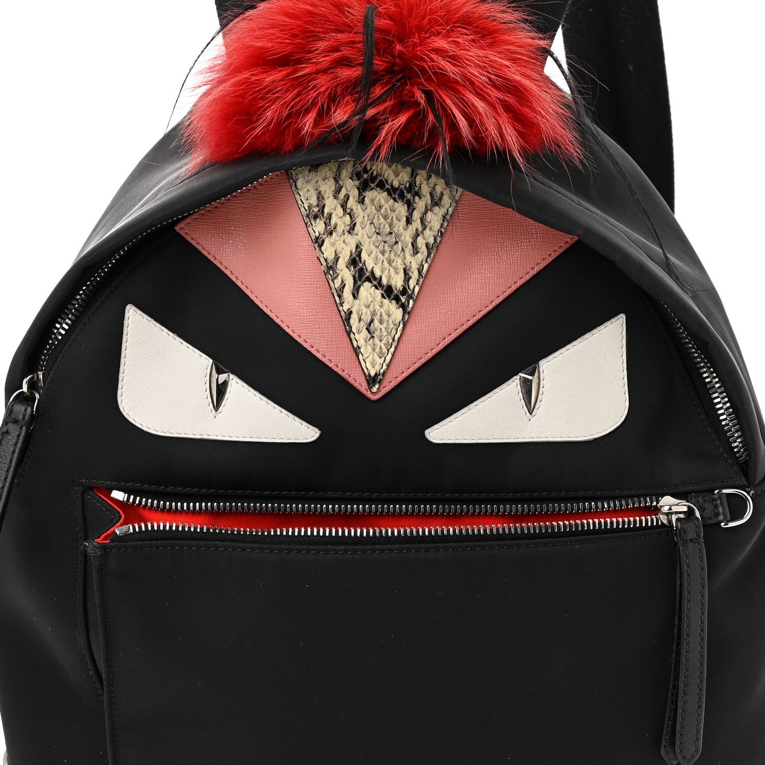 Fendi Nylon Vitello Dolce Elaphe Fox Fur Monster Eyes Backpack Black Natural Bordeaux Multicolor 8 of 11