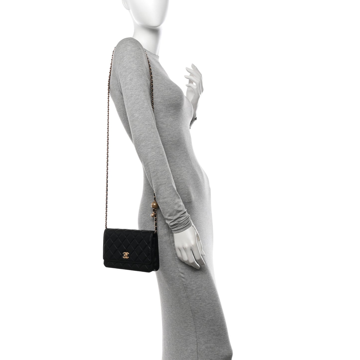 Lambskin Quilted CC Pearl Crush Wallet on Chain WOC Black