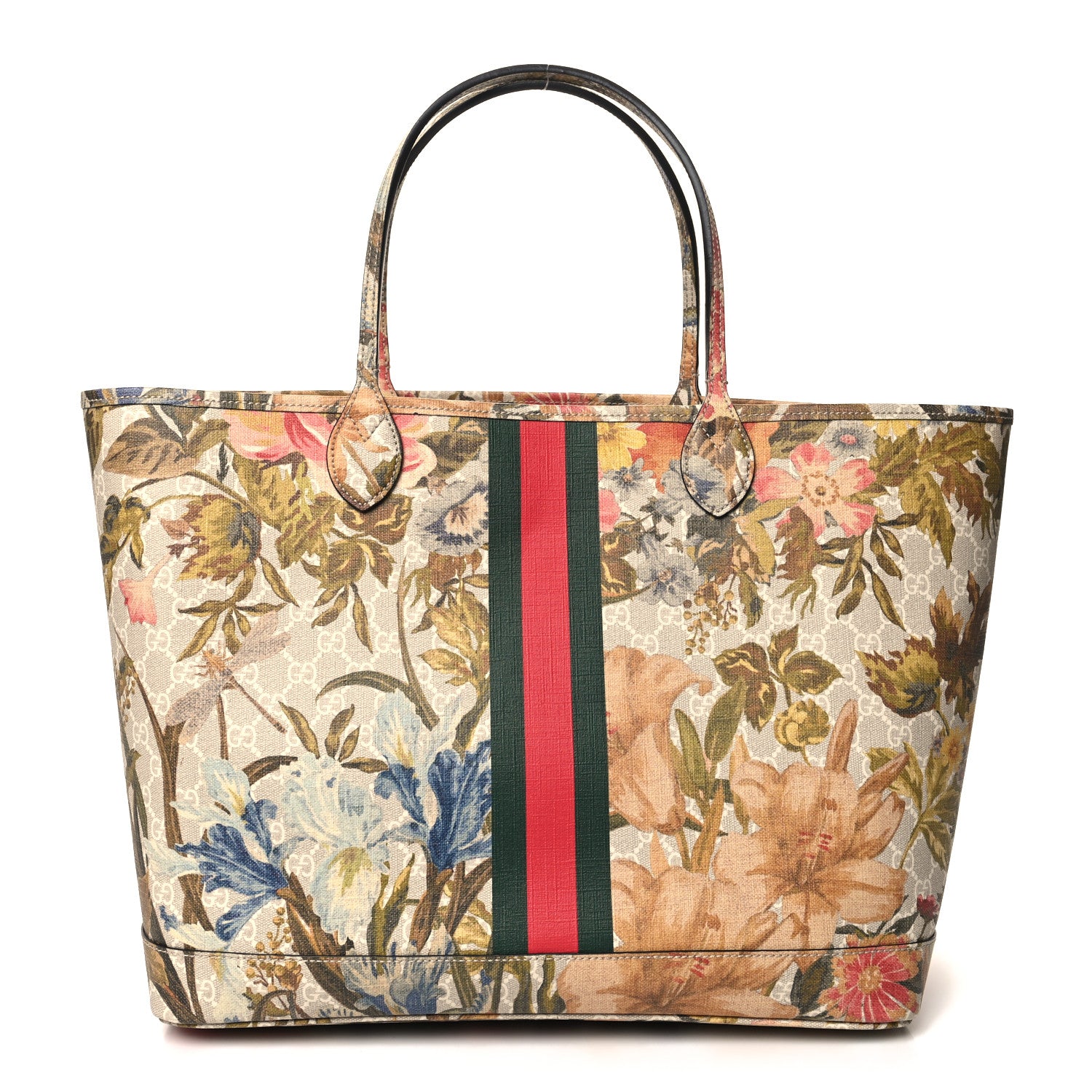 Gucci GG Supreme Monogram Water Flora Web Large Ophidia Tote Beige White Multicolor 1 of 12