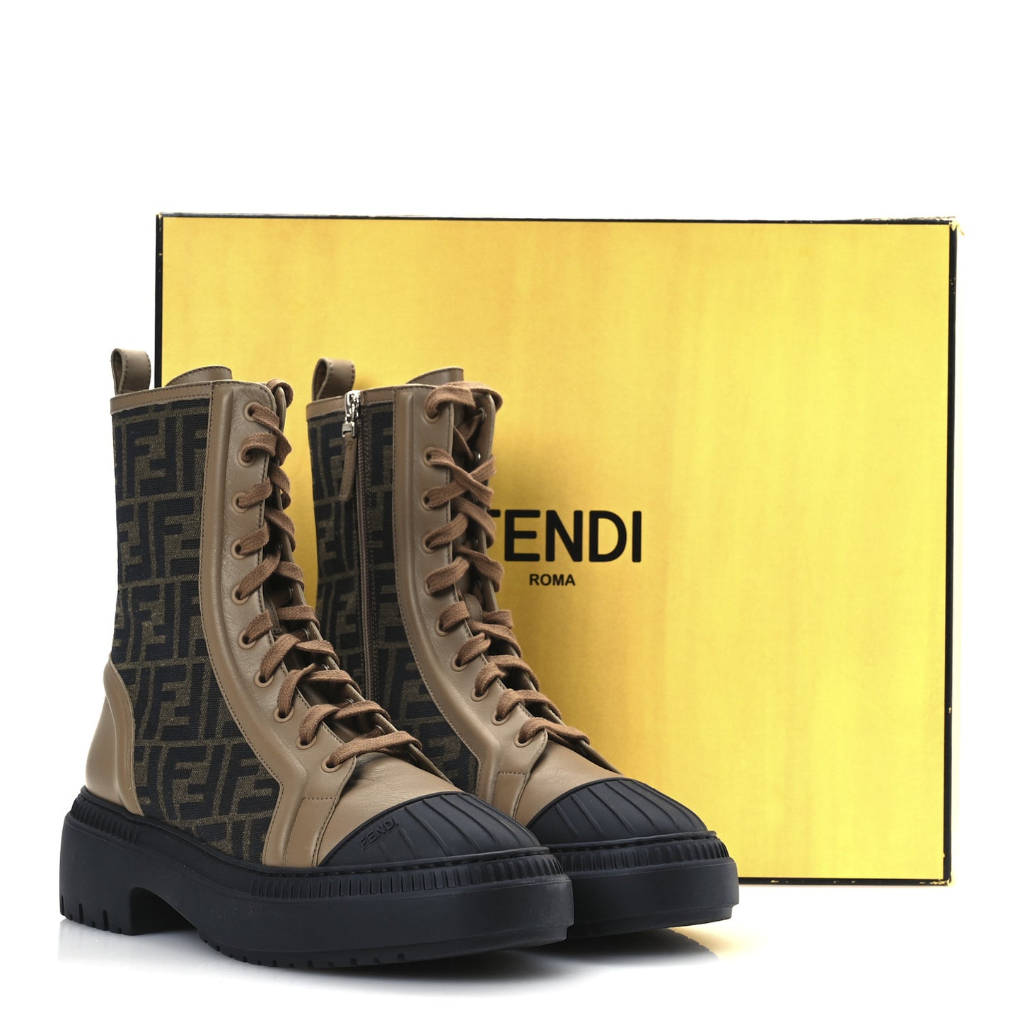 Fabric Jacquard Vitello FF Domino 50mm Biker Boots 41 Tobacco Black Sand