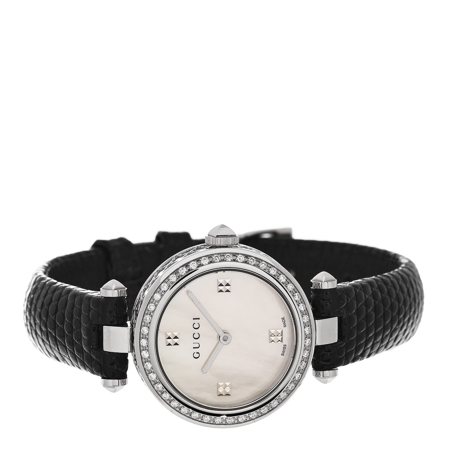 Gucci Stainless Steel Lizard Diamond Bezel Mother of Pearl 27mm Diamantissima Quartz Watch 2 of 4