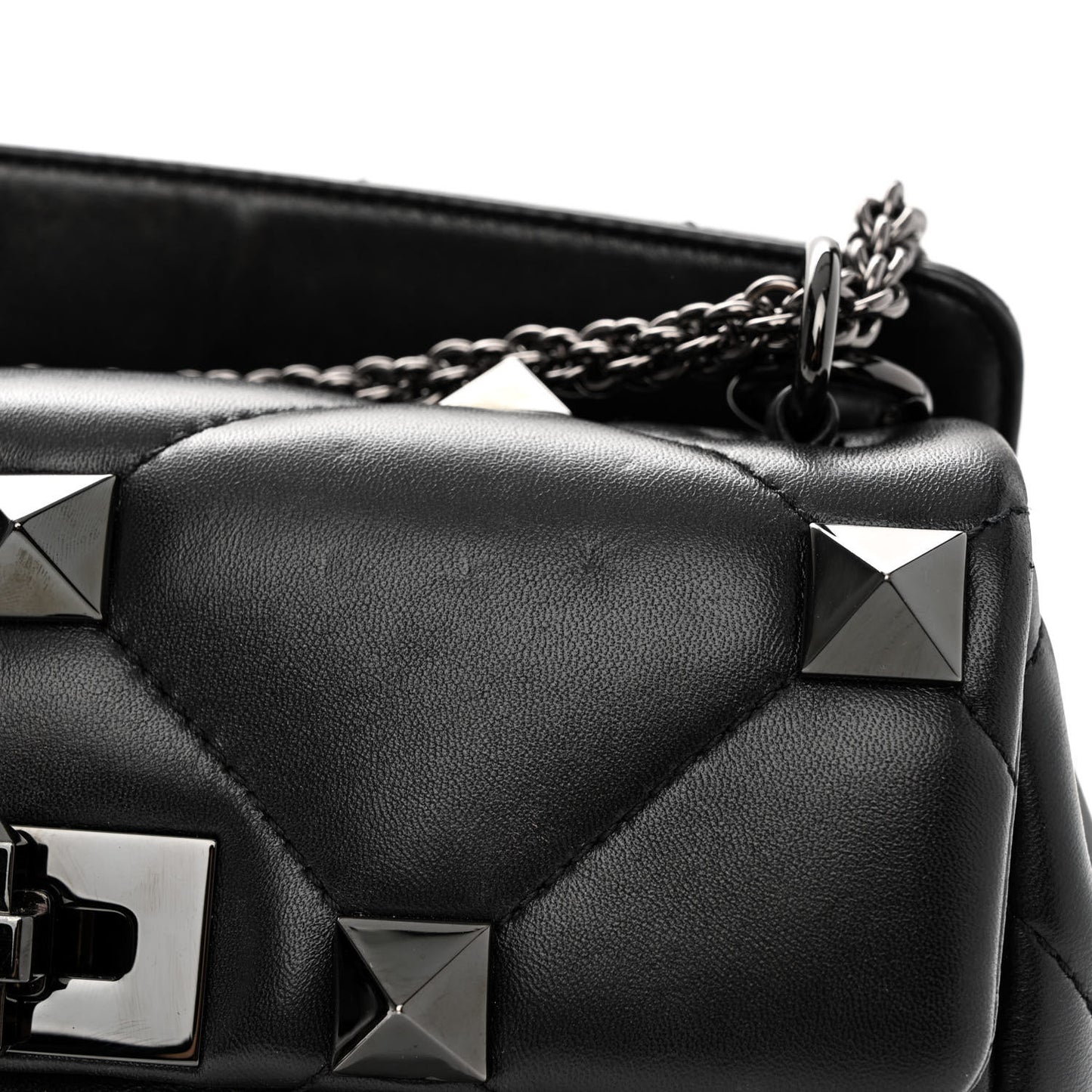 Nappa Monochrome Medium Roman Stud Shoulder Bag Black