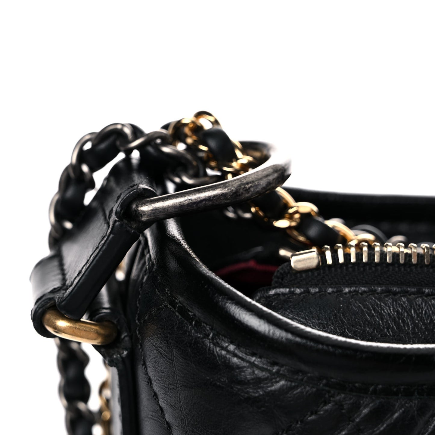 Aged Calfskin Quilted Small Gabrielle Hobo Black