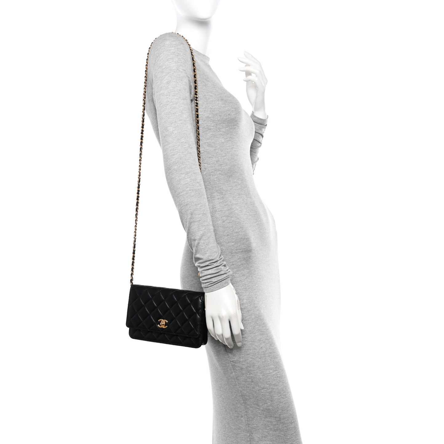 Lambskin Quilted CC Pearl Crush Wallet on Chain WOC Black