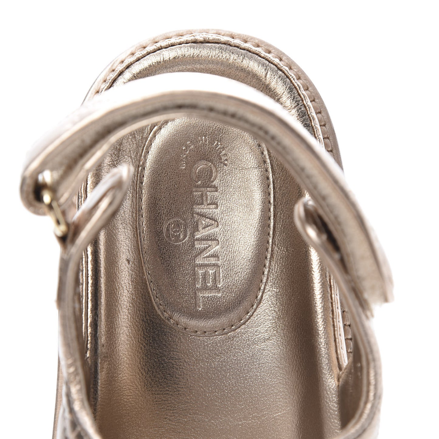 Iridescent Lambskin Quilted Velcro Dad Sandals 38 Light Bronze