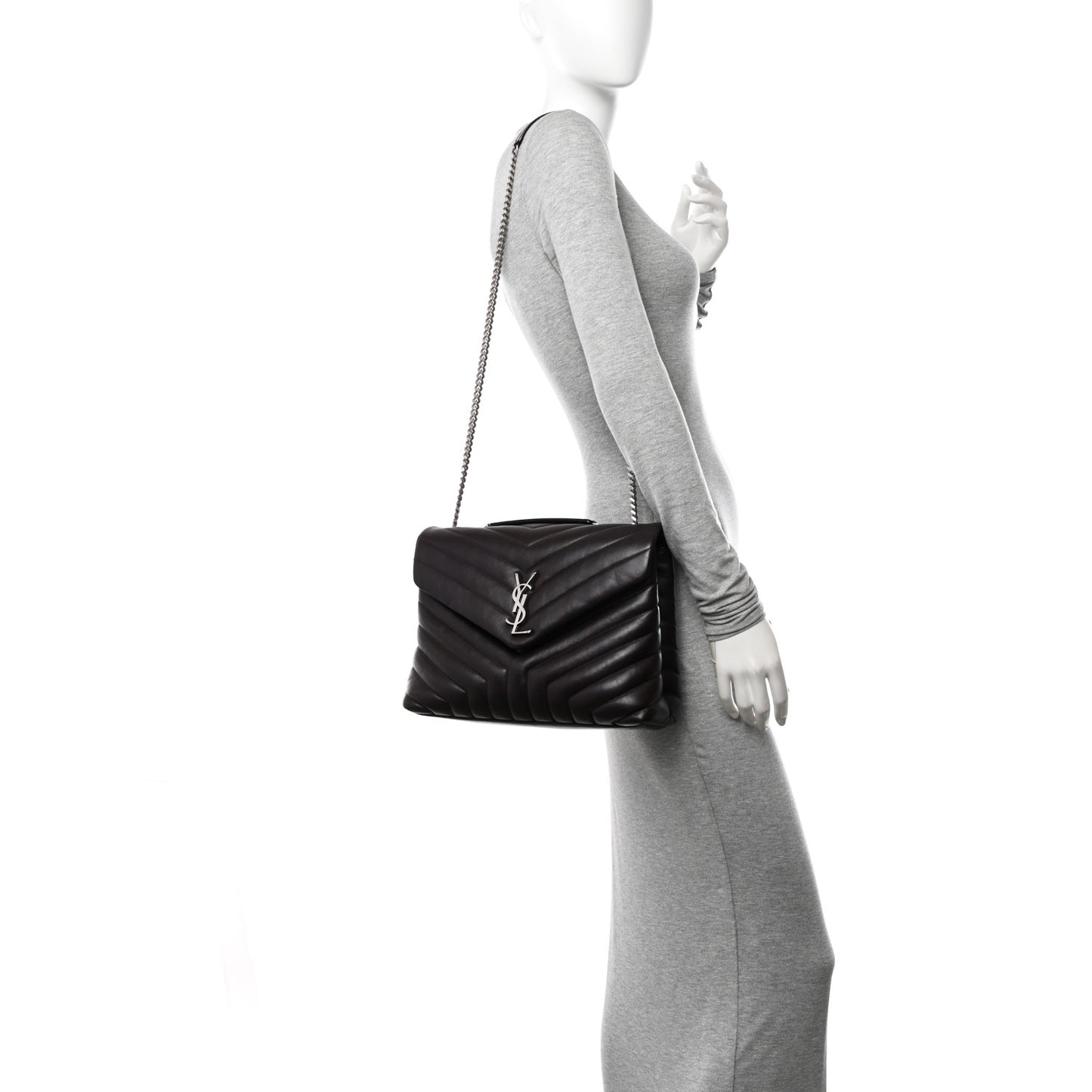 Calfskin Y Quilted Monogram Medium Loulou Chain Satchel Amaranto