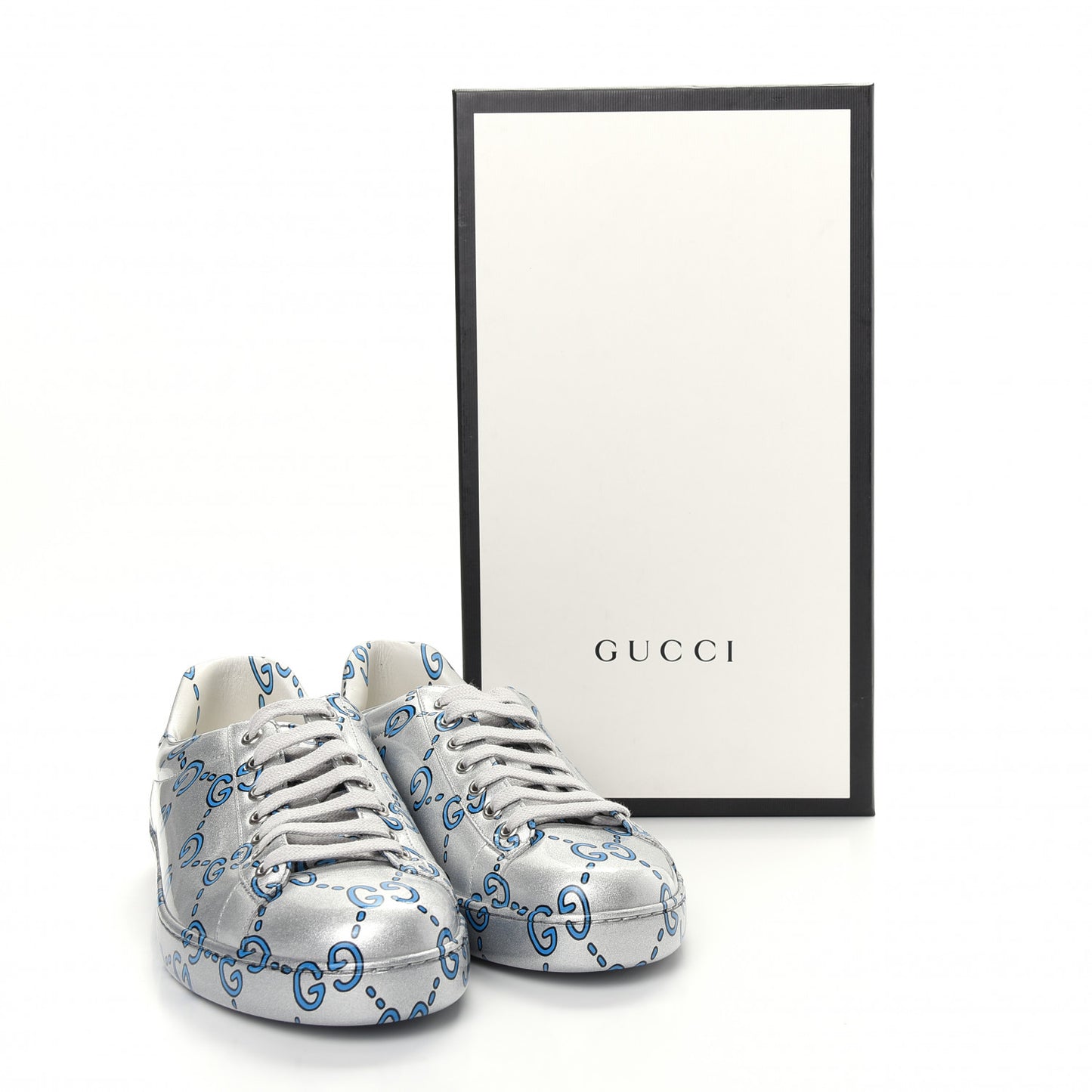 Miro Rubber Wax GucciGhost Print Mens New Ace Sneakers 8 Silver