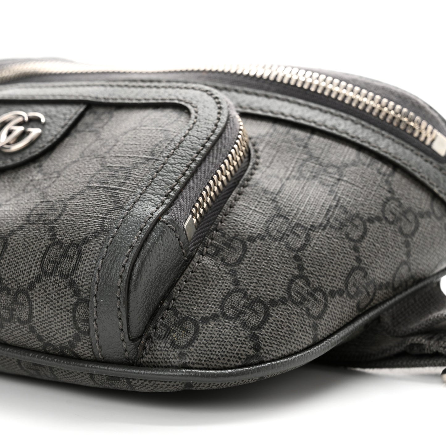 GG Supreme Monogram Textured Dollar Calfskin Ophidia Belt Bag Grey Black Graphite Grey