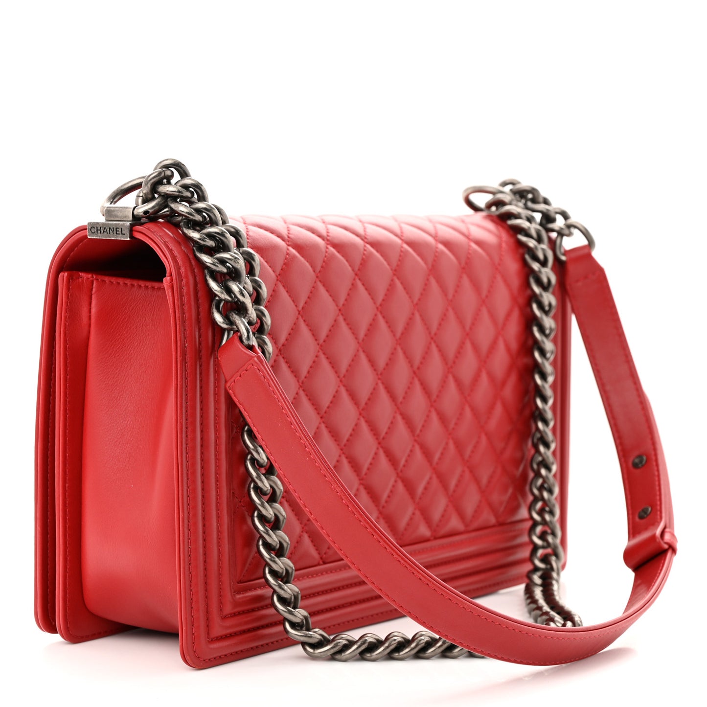 Calfskin Quilted New Medium Boy Flap Red