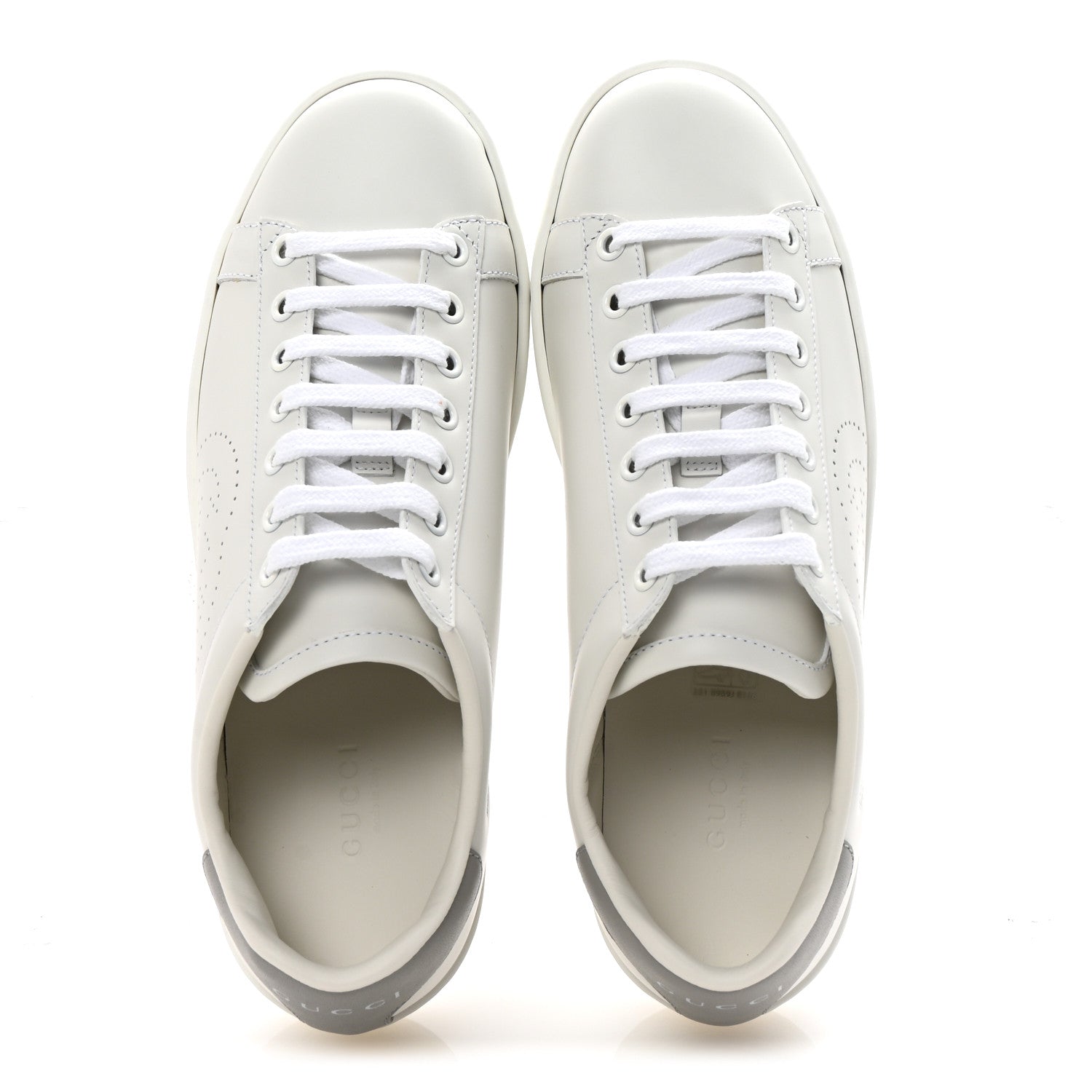 Gucci Calfskin Interlocking G Perforated Womens Ace Sneakers 37 White Grey Sky 2 of 10