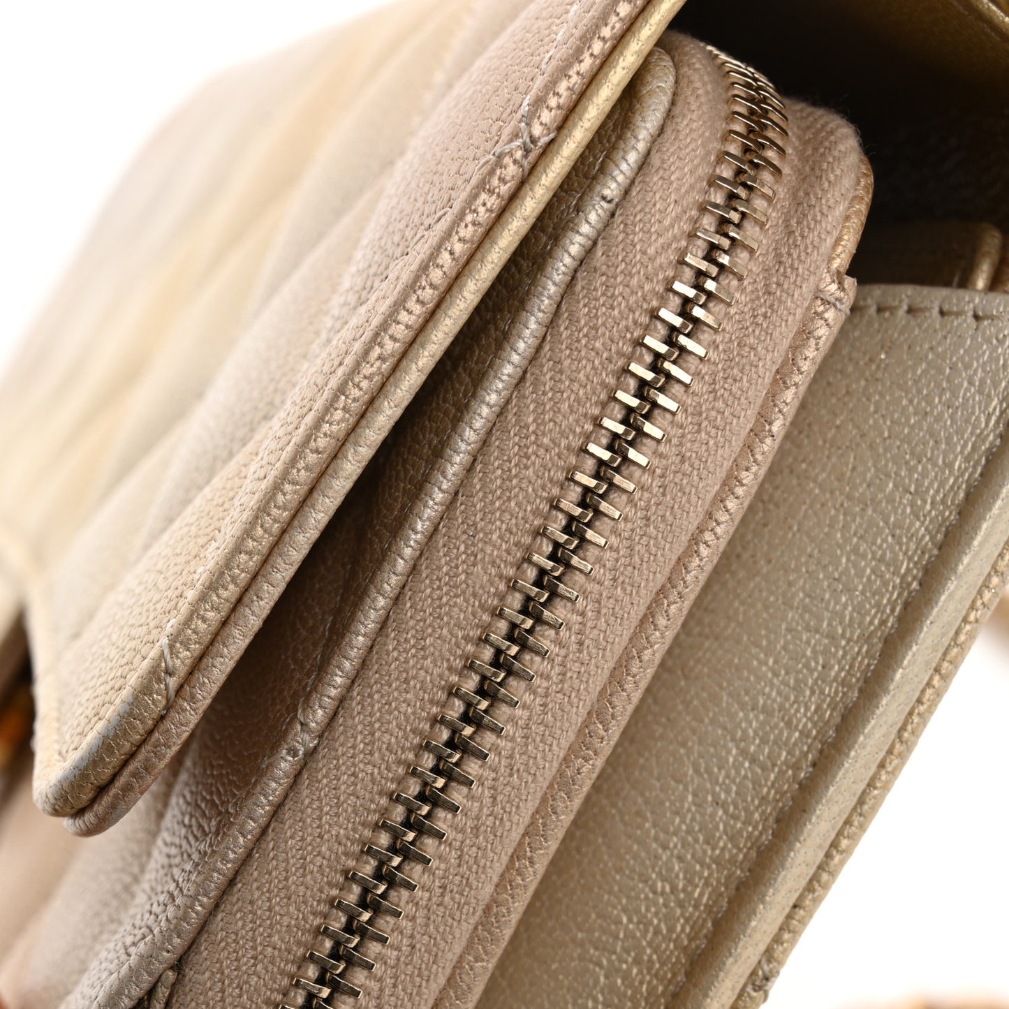 Metallic Goatskin Quilted Phone Holder Wallet on Removable Chain Gold