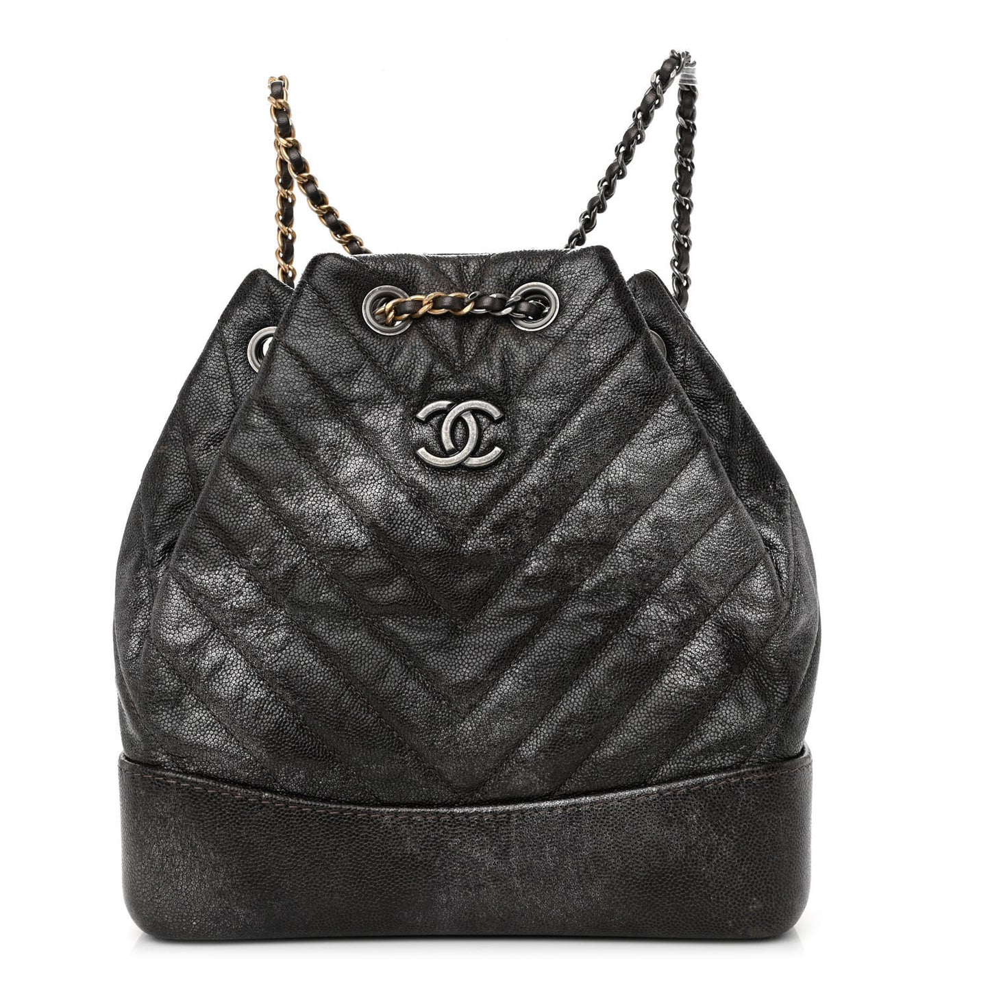 Metallic Grained Goatskin Gabrielle Backpack Dark Silver Gold