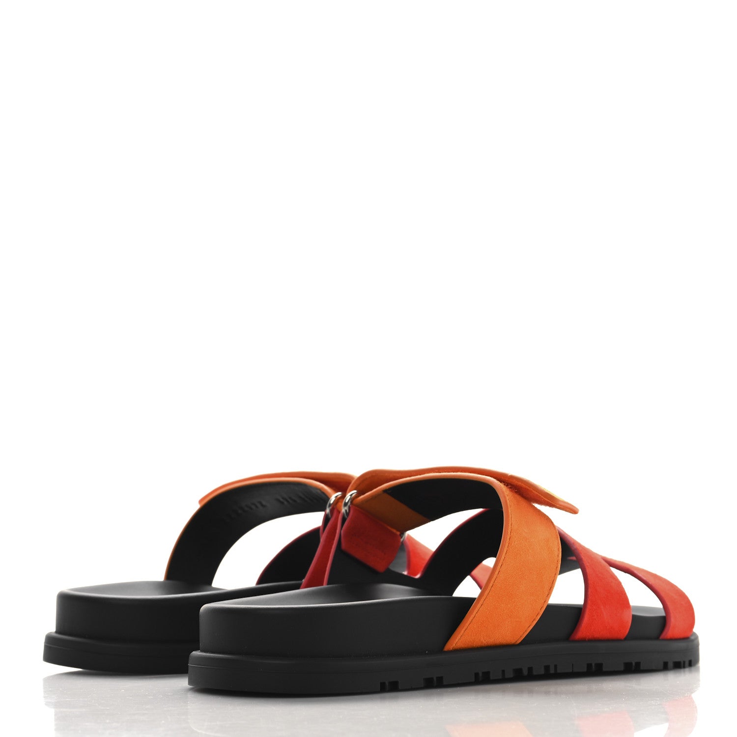 Hermes Suede Goatskin Womens Chypre Sandals 37.5 Rouge Ecarlate Sunset 5 of 10