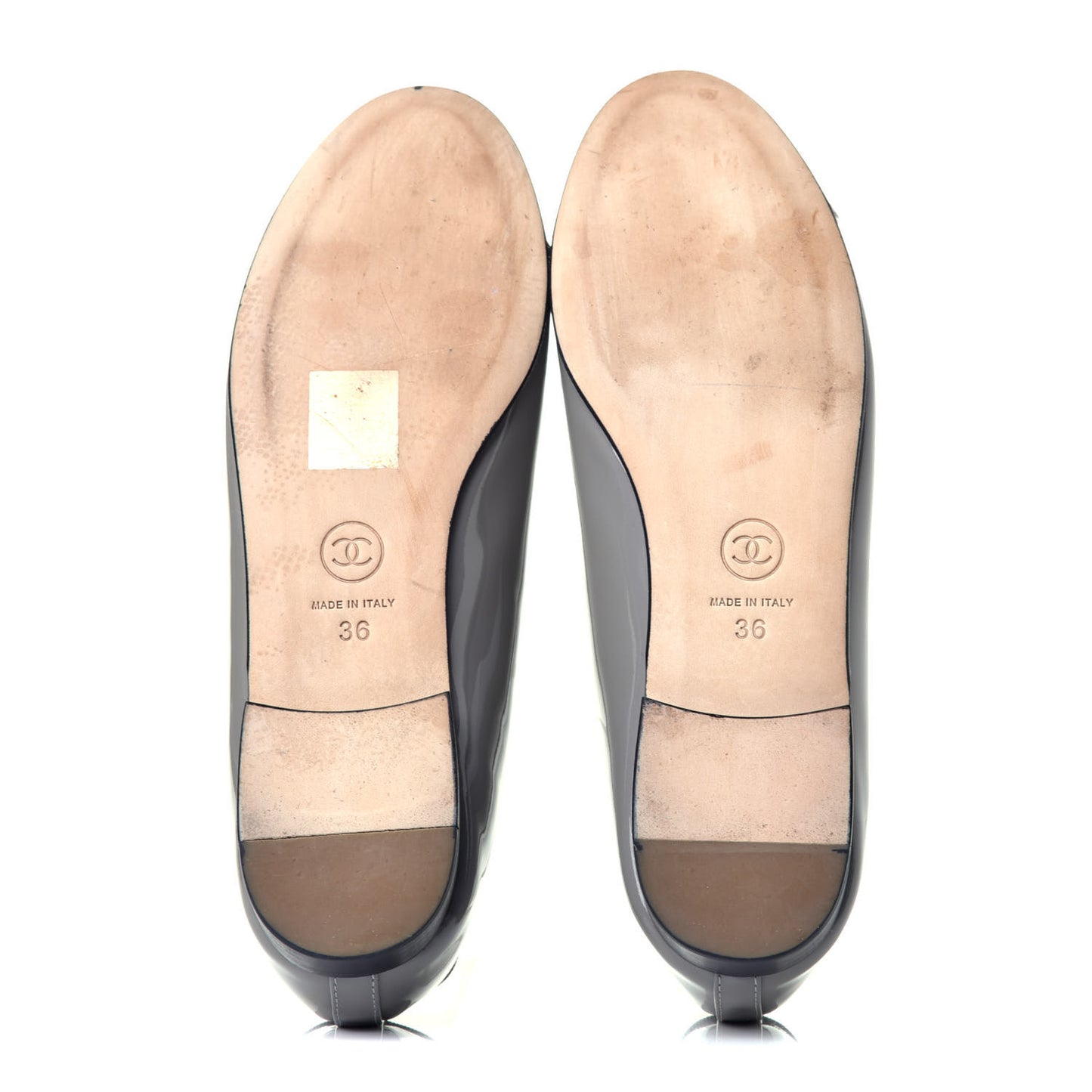 Patent Calfskin CC Cap Toe Ballerina Flats 36 Dark Grey