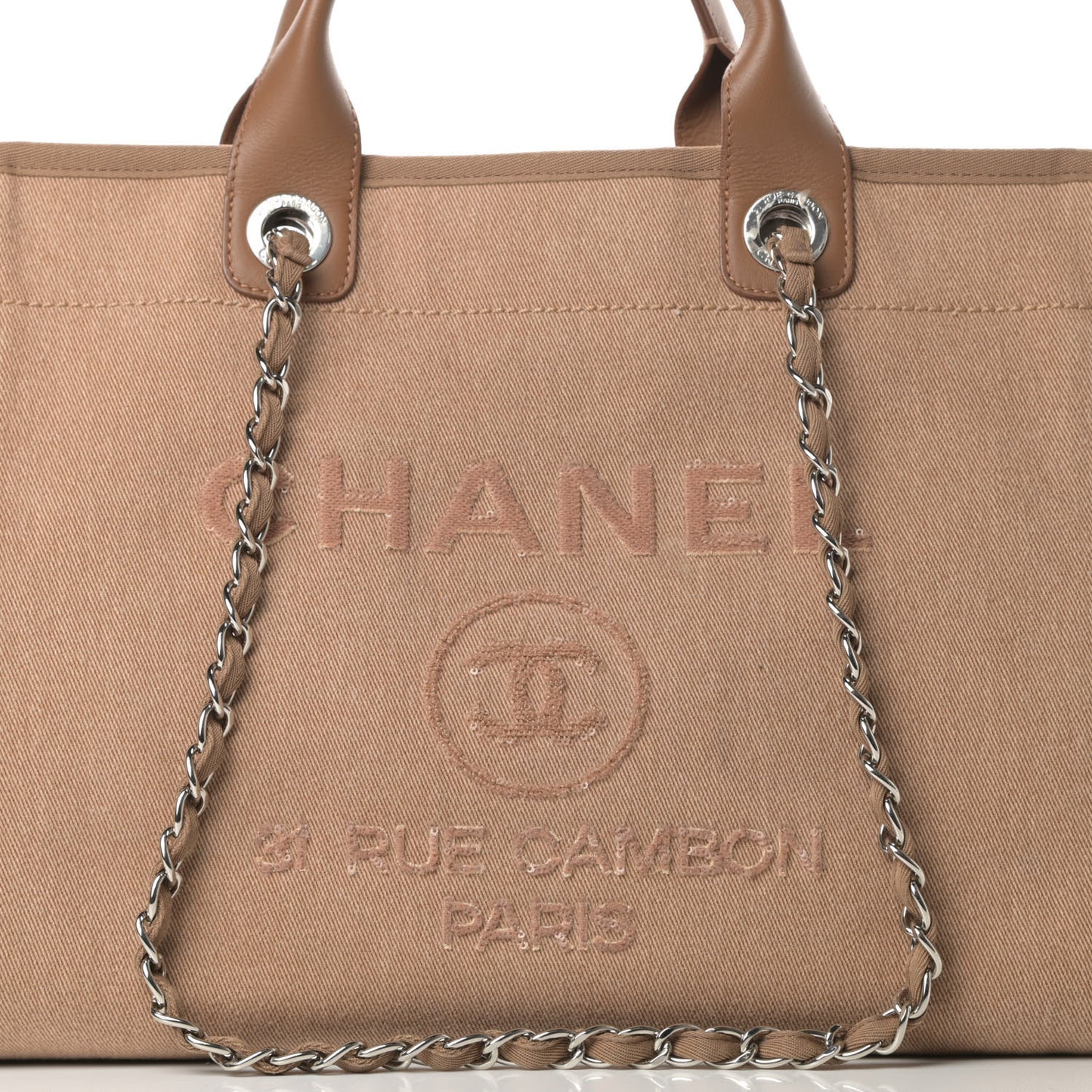 Canvas Sequin Medium Deauville Tote Ecru