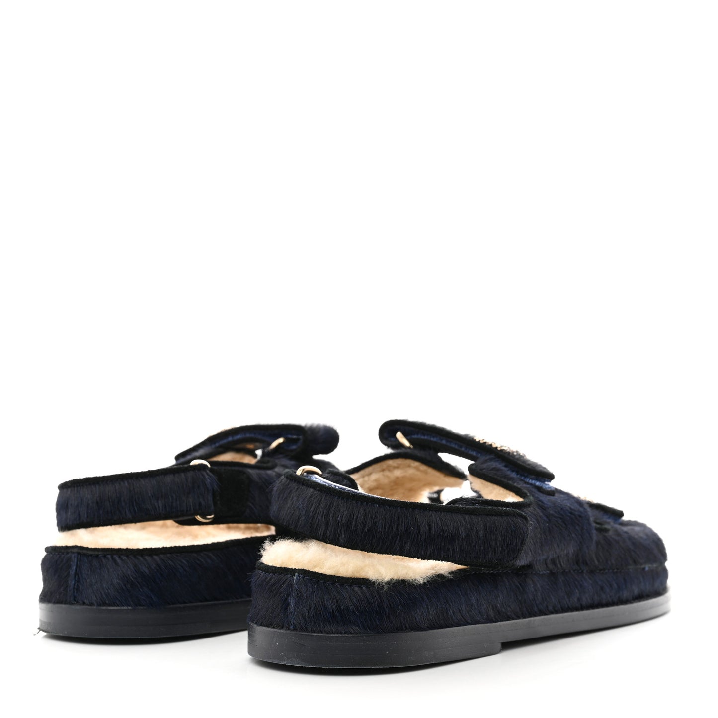Calfskin Hair Suede Shearling Dad Sandals 39.5 Navy Black