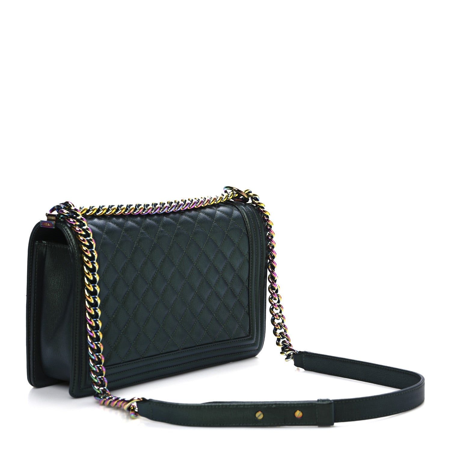 Chanel Iridescent Goatskin Quilted New Medium Boy Flap Green 3 of 10