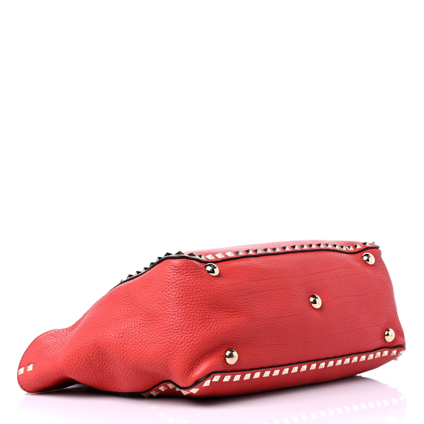 Pebbled Calfskin Medium Rockstud Tote Deep Coral