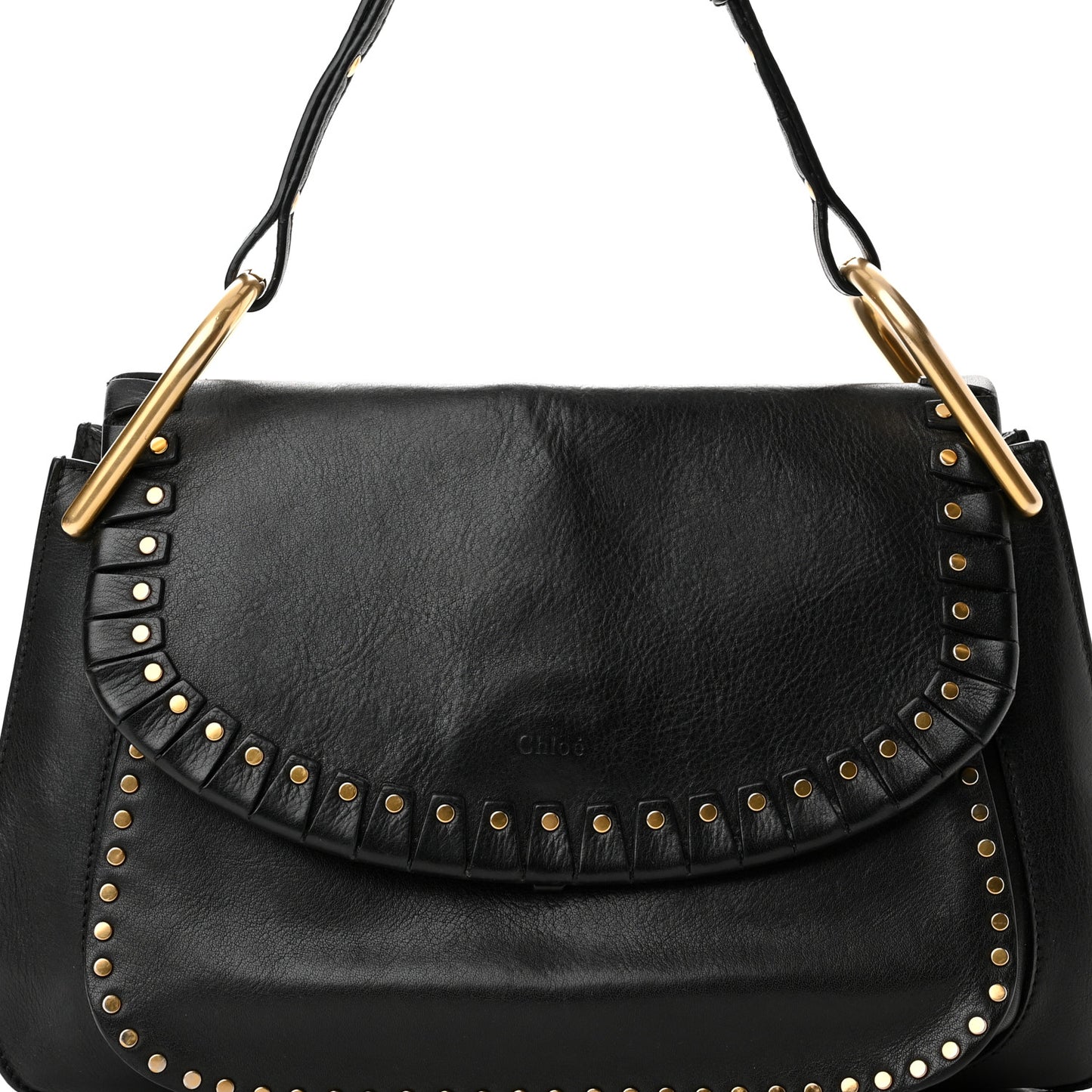 Calfskin Studded Medium Hudson Double Carry Shoulder Bag Black