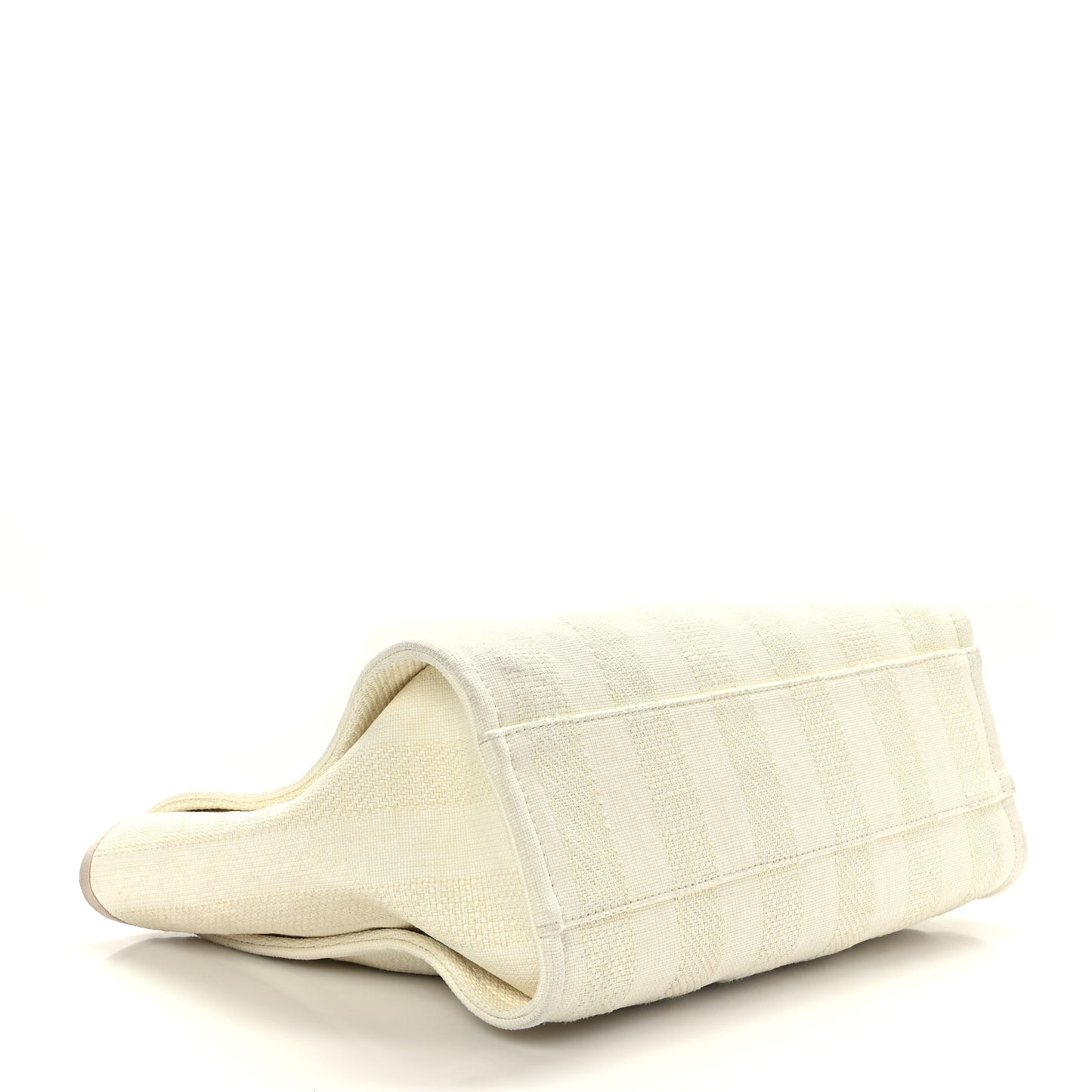 Straw Raffia Calfskin Striped Small Deauville Tote Beige