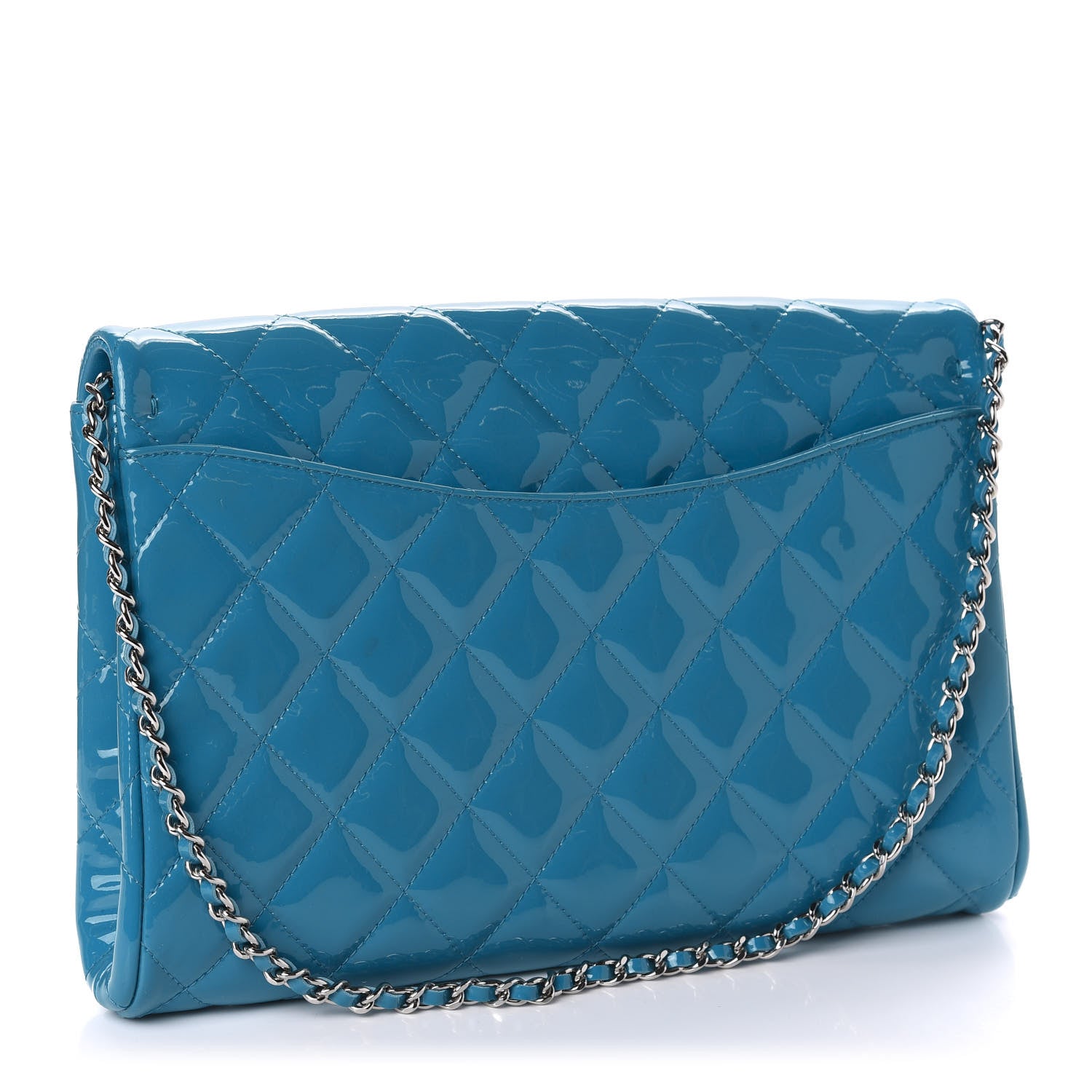 Chanel Patent Quilted Clutch with Chain Flap Blue 3 of 11