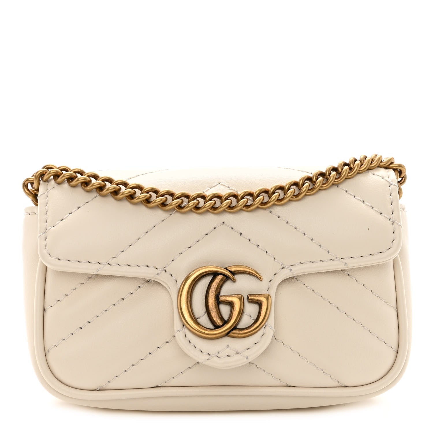 Gucci Calfskin Matelasse Heart GG Marmont 2.0 Coin Purse On A Chain Mystic White 1 of 9