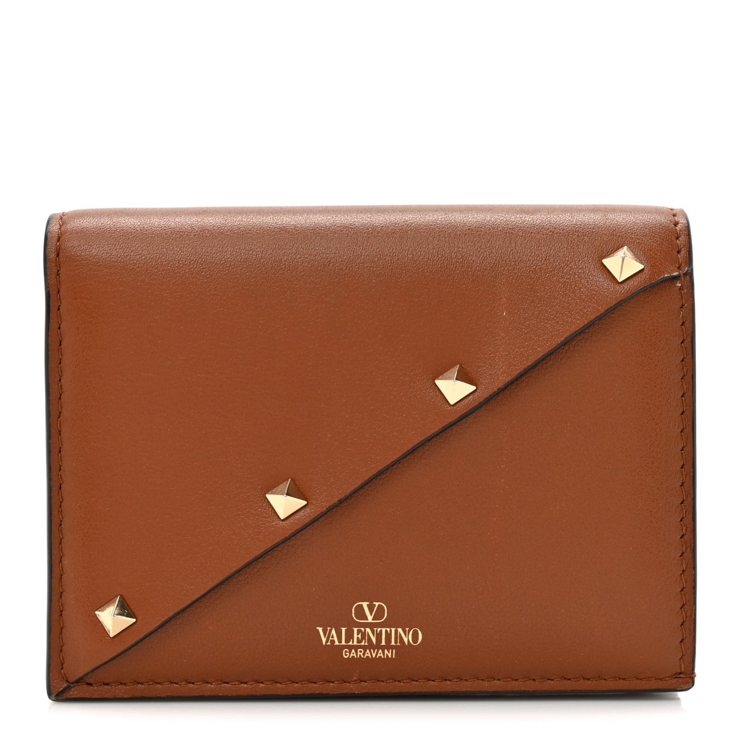 Vitello Rockstud Compact Wallet Bright Cognac