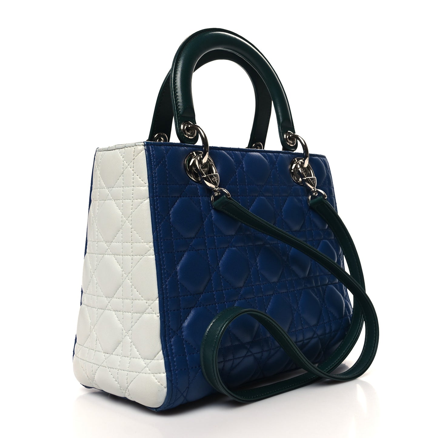 Lambskin Cannage Medium Tri-Color Lady Dior Blue Celeste Deep Green