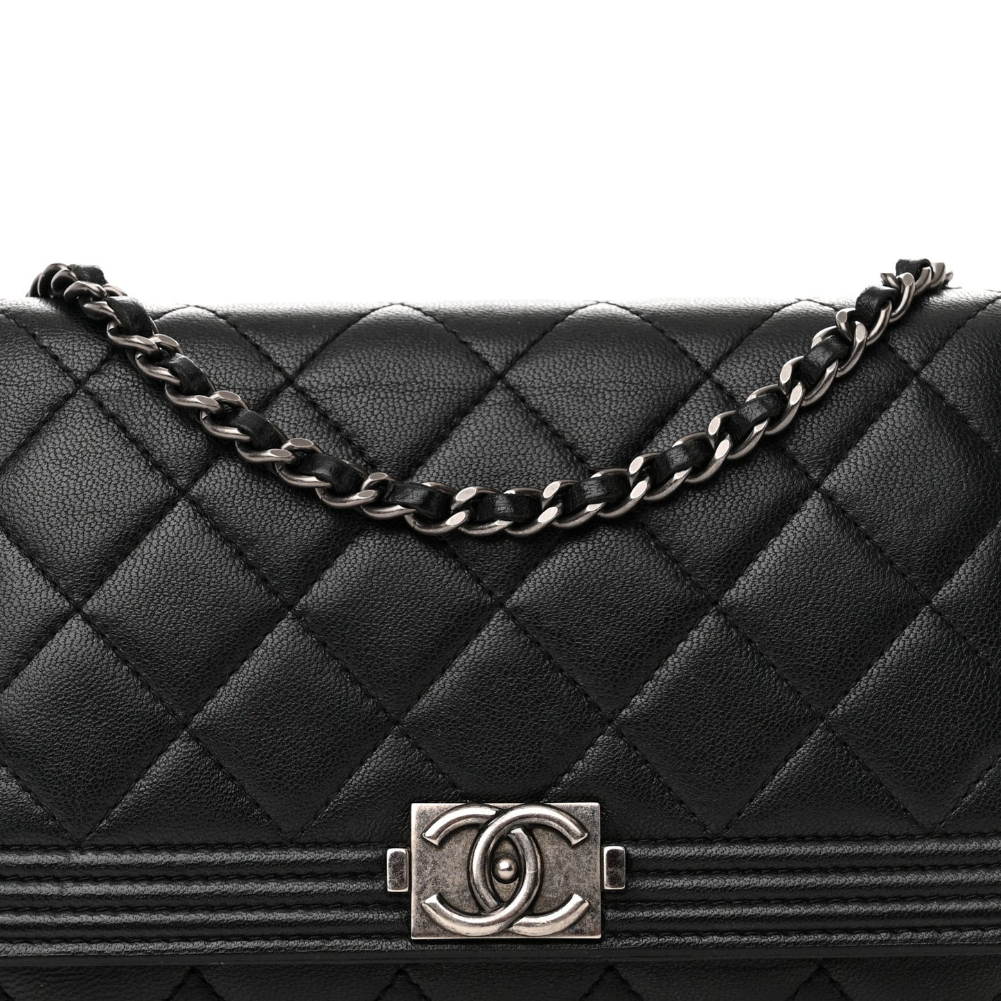 Lambskin Quilted Boy Wallet On Chain WOC Black