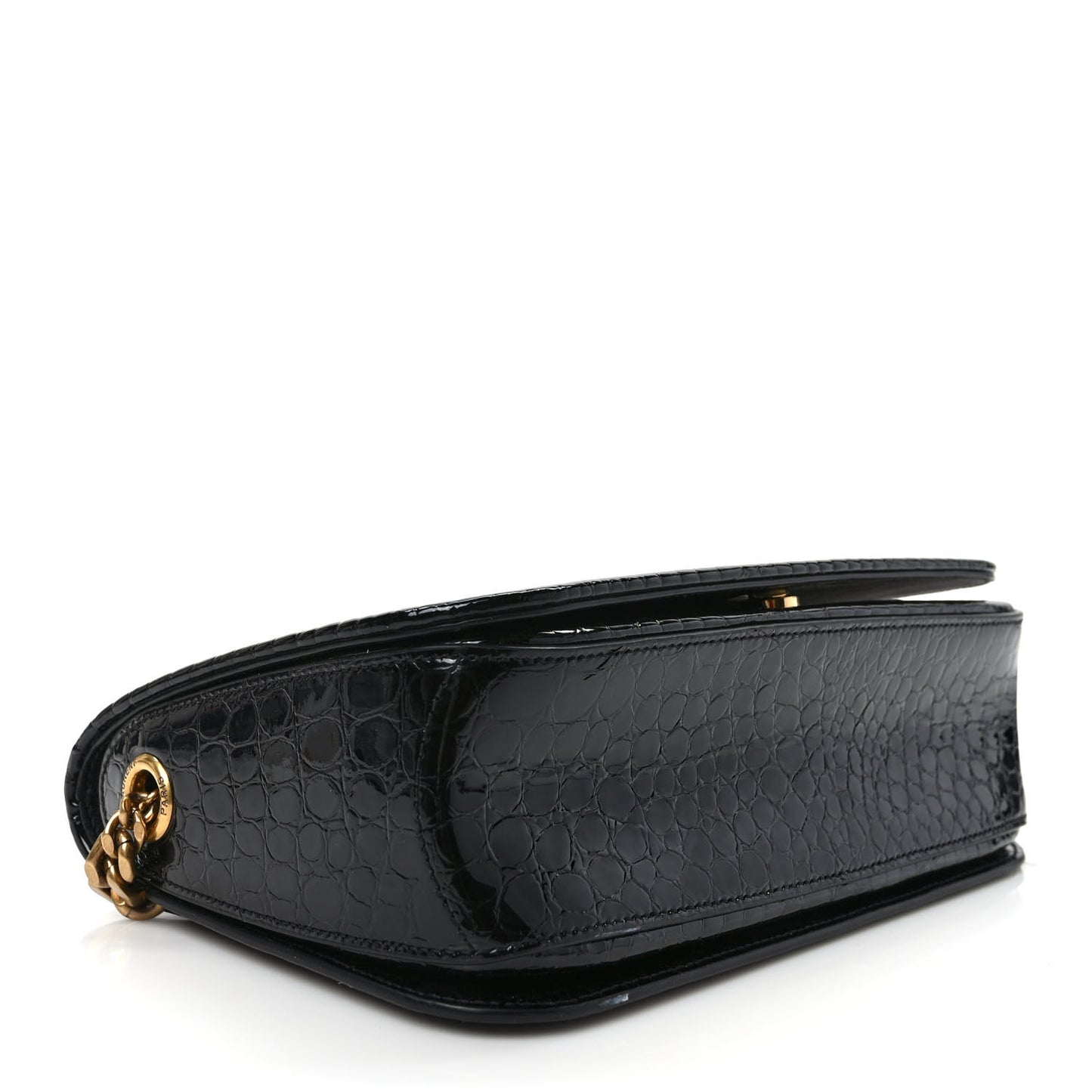 Patent Calfskin Crocodile Embossed Elise Chain Shoulder Bag Black
