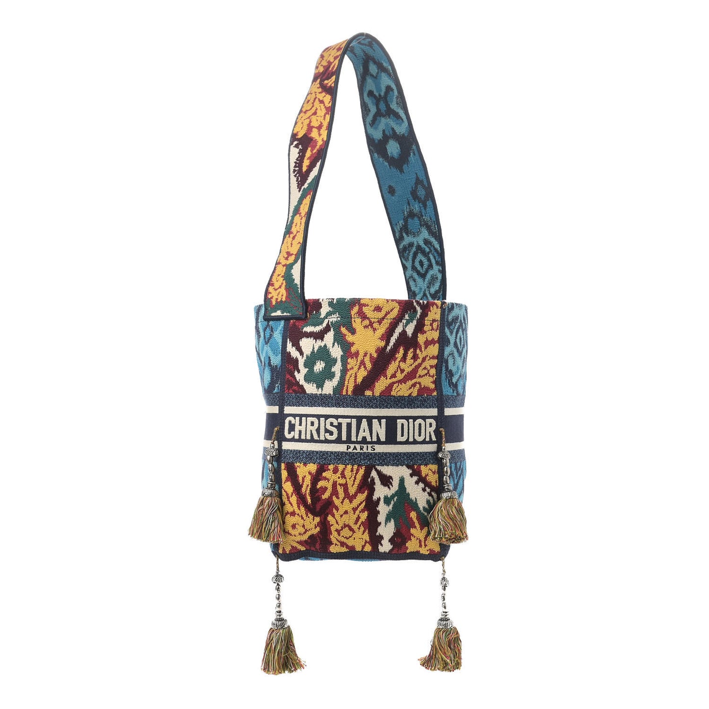 Canvas Embroidered Paisley D-Bubble Bucket Bag Blue Multicolor