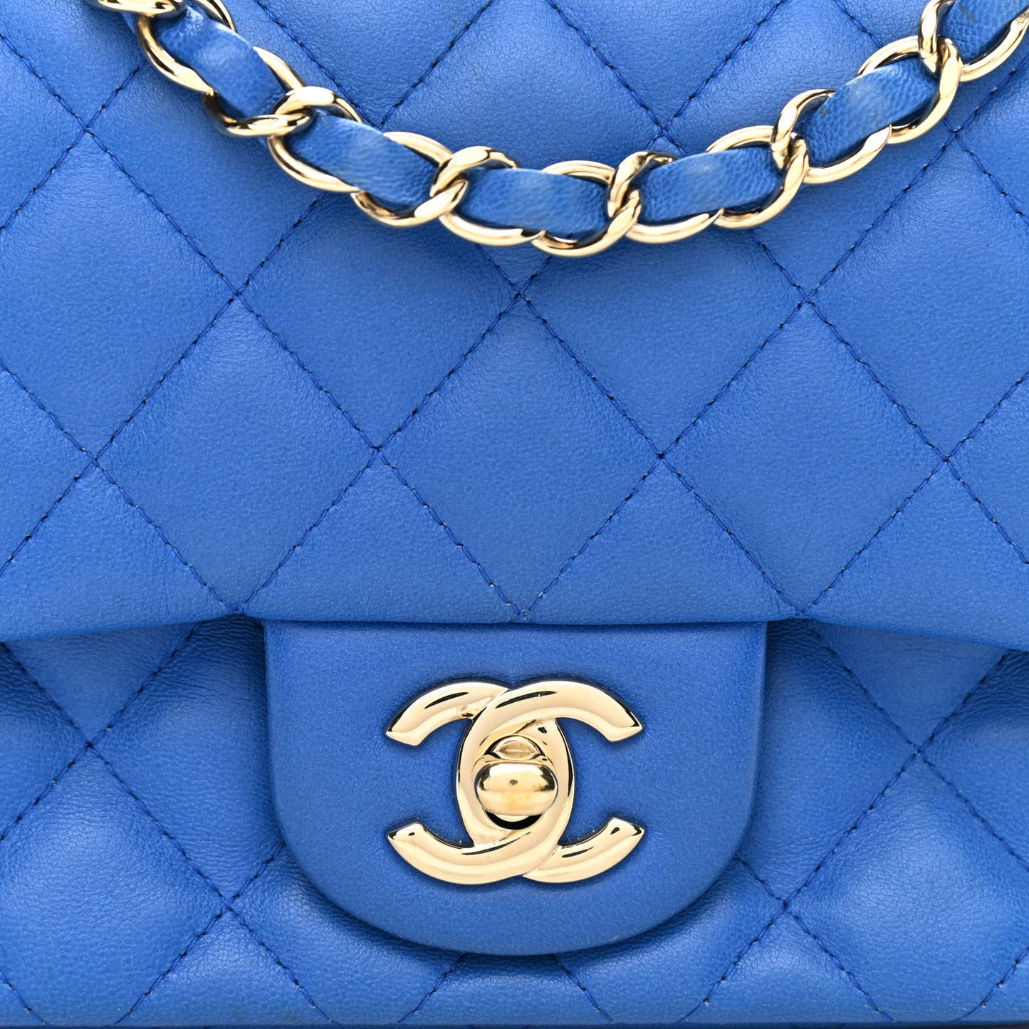 Lambskin Quilted Mini Square Flap Blue