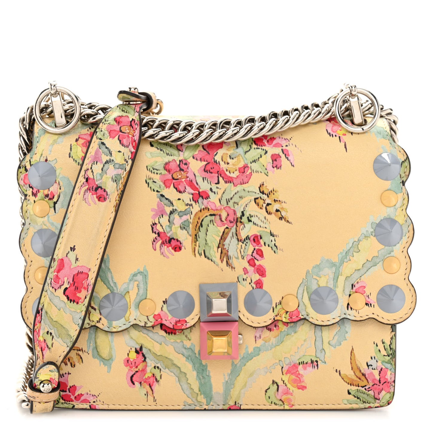 Vitello Marie Antoinette Print Rosebud Kan I Shoulder Bag Panna Multicolor