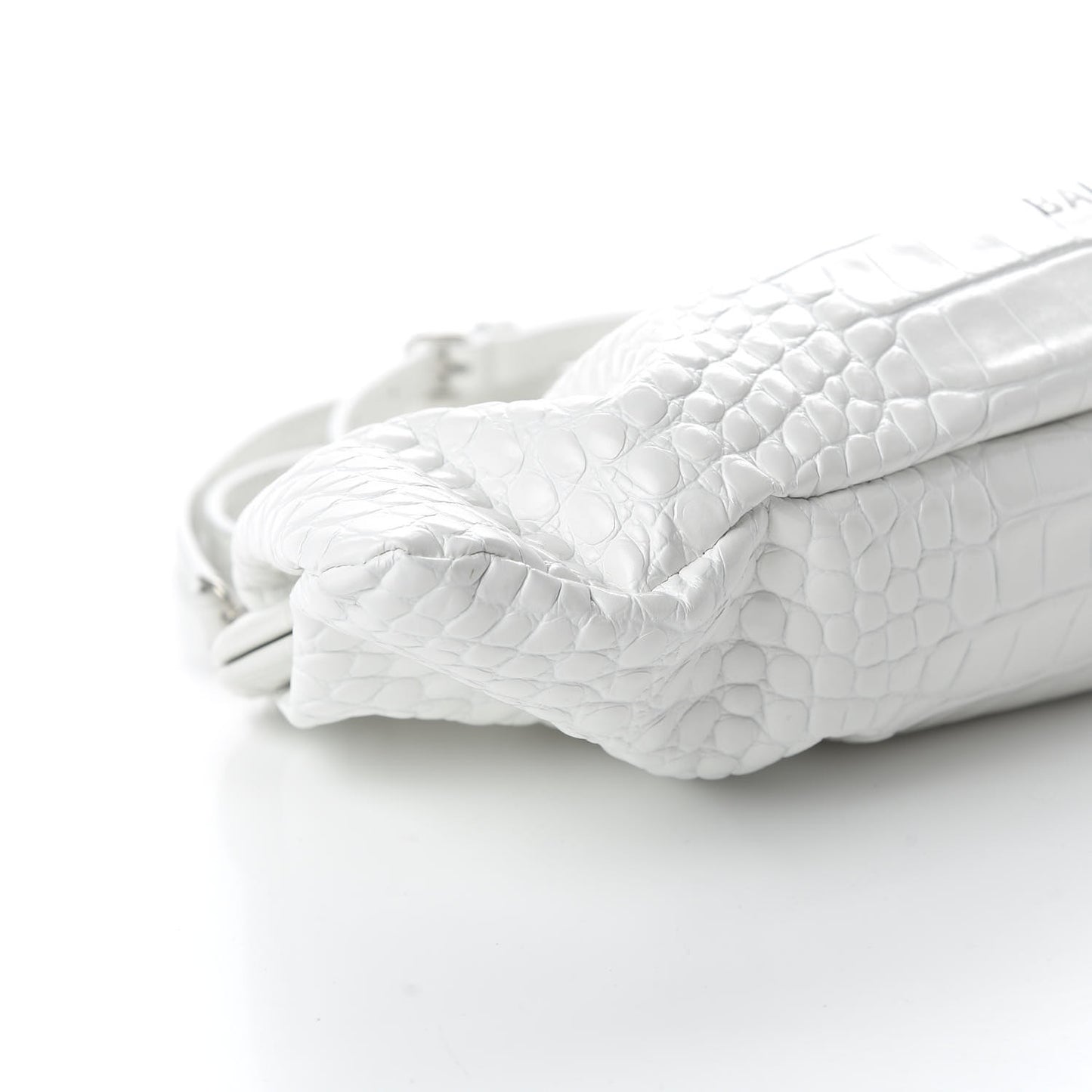 Shiny Supple Calfskin Logo Crocodile Embossed XL Cloud Clutch White