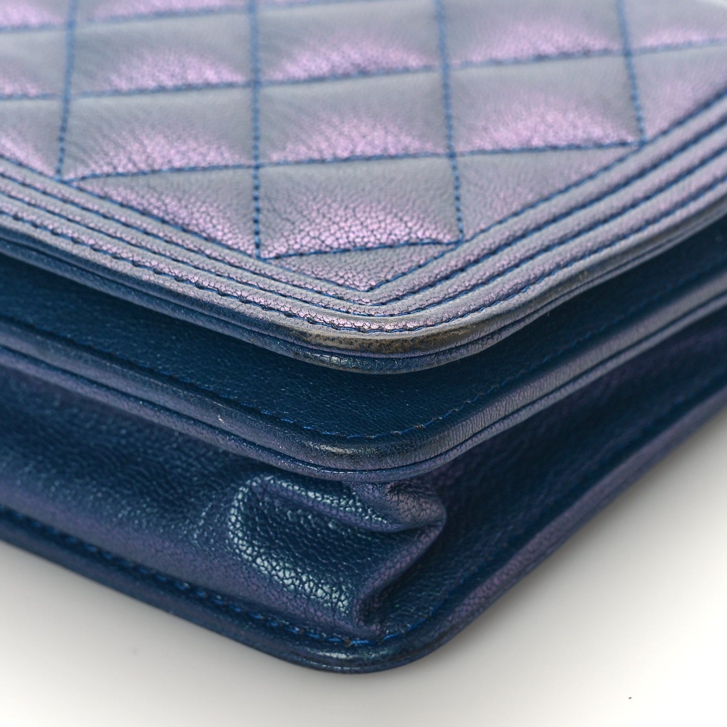 Iridescent Goatskin Quilted Boy Wallet On Chain WOC Blue