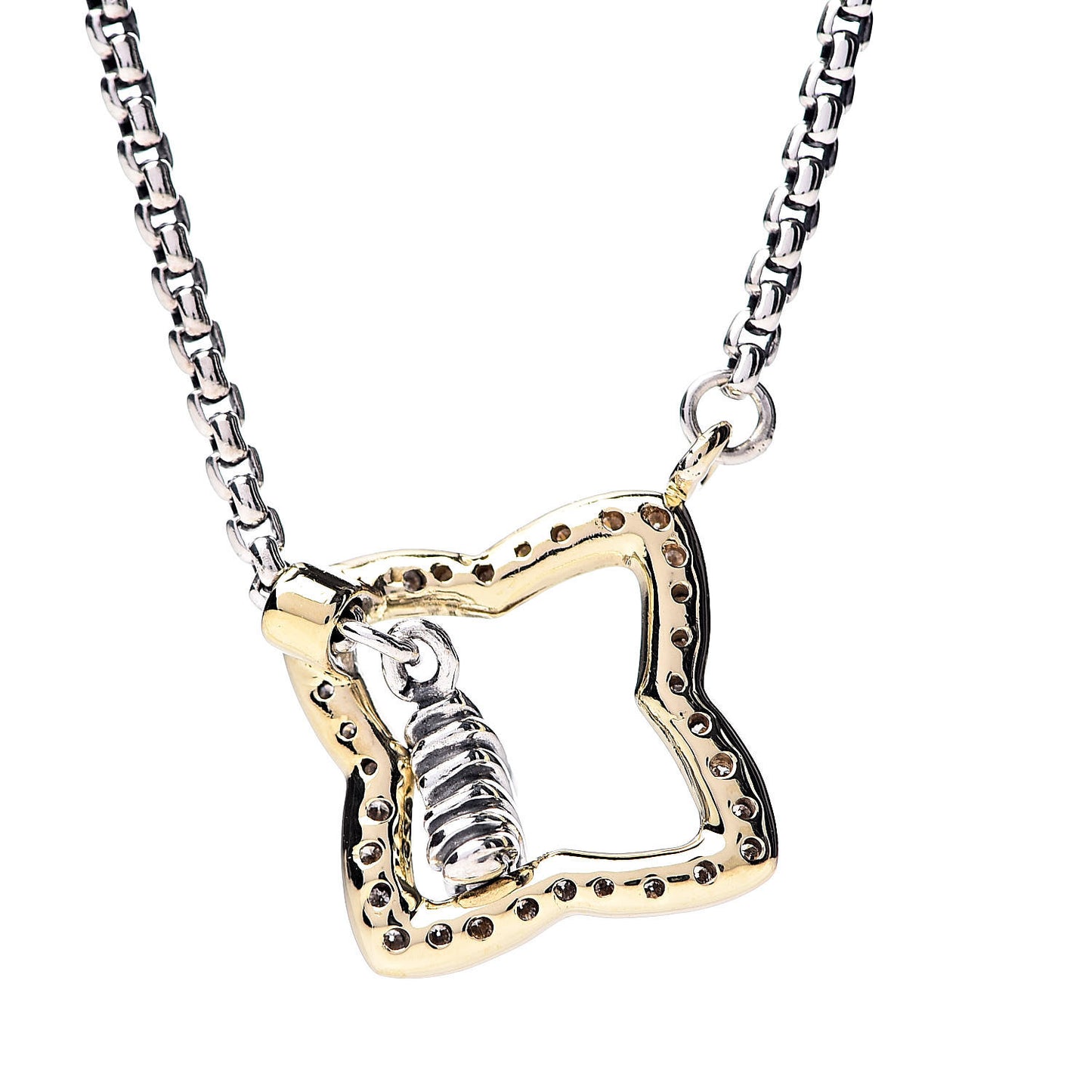 Sterling Silver 18K Yellow Gold Diamond Quatrefoil Pendant Necklace
